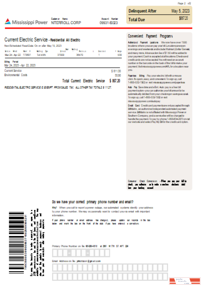Mississippi Power utility business bill,  page 2, SCR PSD template